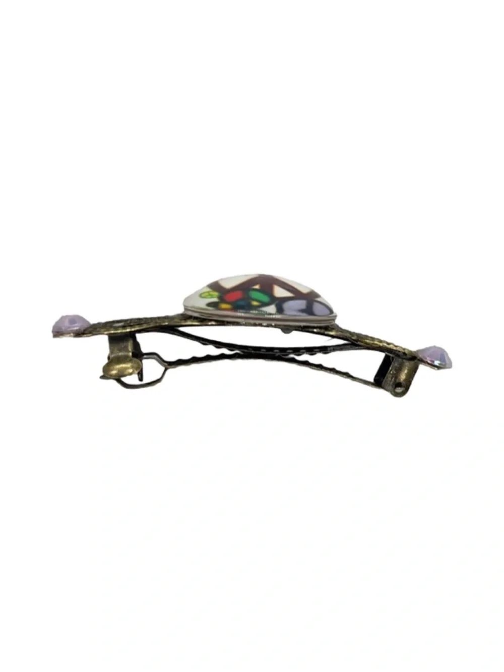 Peace Sign Decorative Barrette -White  Multicolor Peace Symbols FINAL PRICE DROP